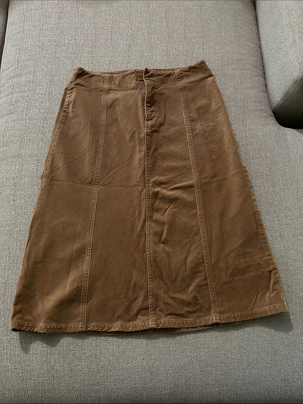 Vintage 90s Carolina Blues Corduroy Style Brown A-Line Midi Skirt Size 10